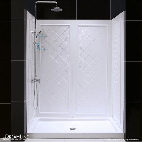 Slimline 32 60 In X 30 36 In Single Threshold Shower Base Center Drain And Qwall 5 Shower Backwall Kit Lowes